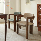 Vintage Wood Dining Chair With Hand-Finished Ash Frame and Textured Upholstery