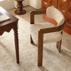 Vintage Wood Dining Chair With Hand-Finished Ash Frame and Textured Upholstery