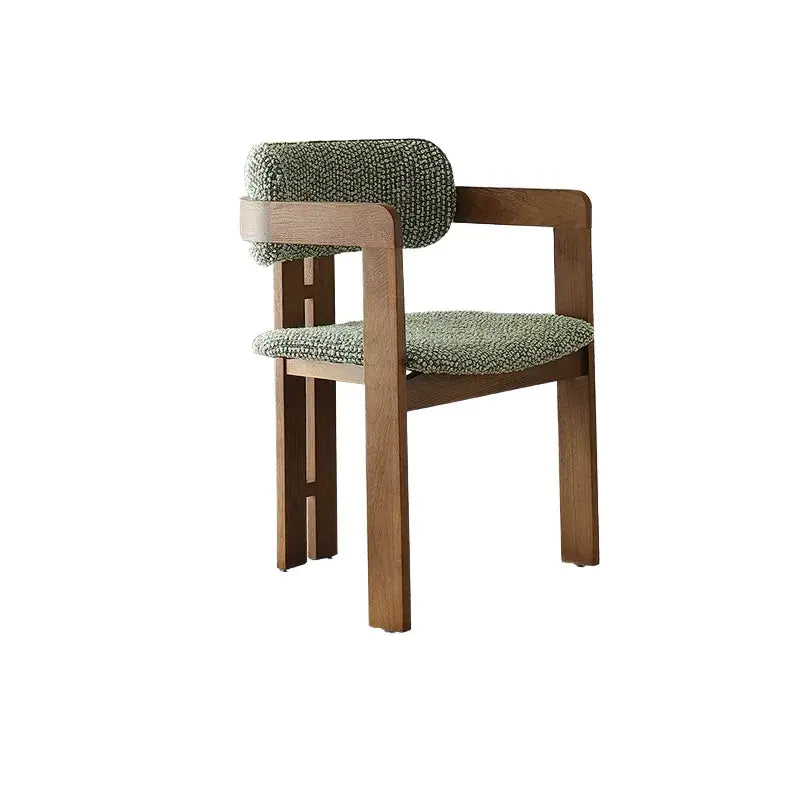 Vintage Wood Dining Chair With Hand-Finished Ash Frame and Textured Upholstery
