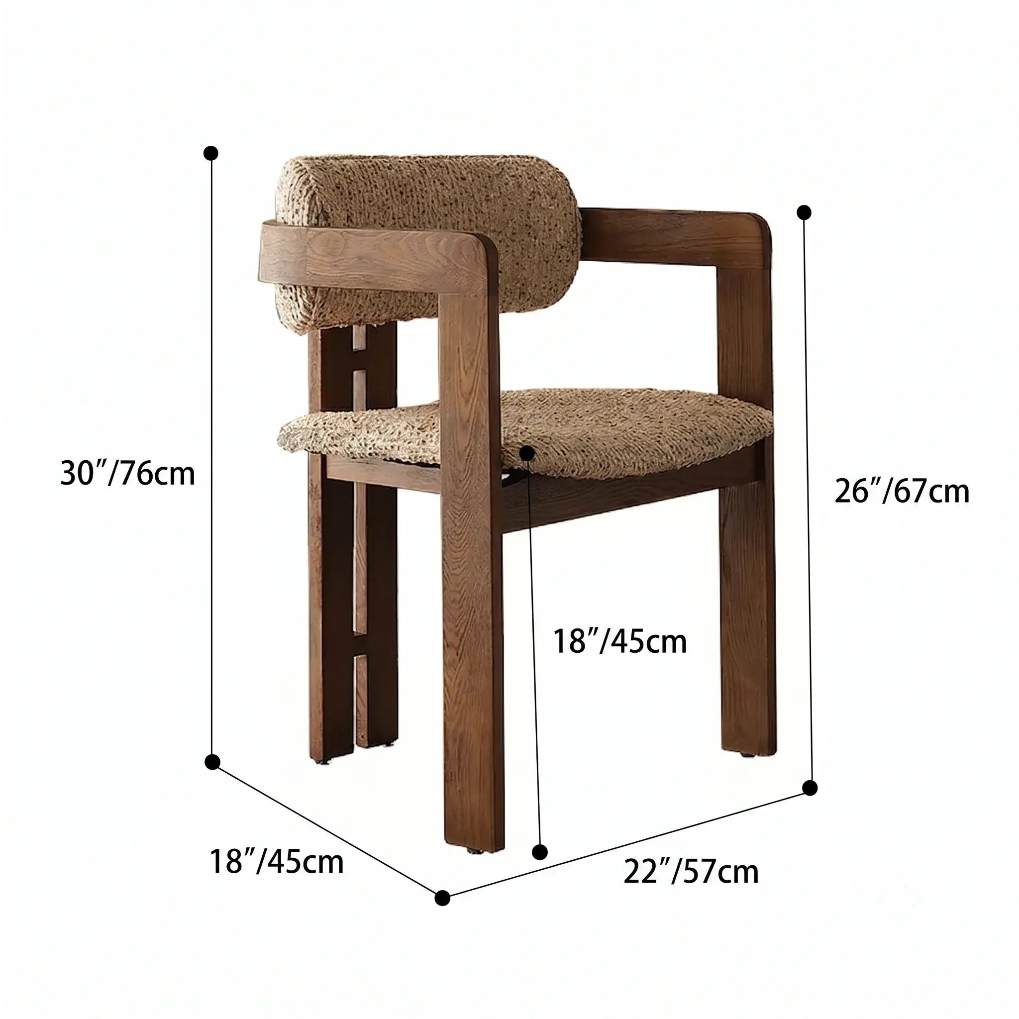 Vintage Wood Dining Chair With Hand-Finished Ash Frame and Textured Upholstery Dimensions