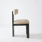 Vintage Wood Dining Chair with Sculptural Back and Linen Upholstery