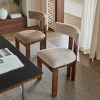 Vintage Wood Dining Chair with Sculptural Back and Linen Upholstery