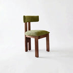 Vintage Wood Dining Chair with Sculptural Back and Linen Upholstery