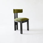 Vintage Wood Dining Chair with Sculptural Back and Linen Upholstery