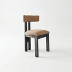 Vintage Wood Dining Chair with Sculptural Back and Linen Upholstery