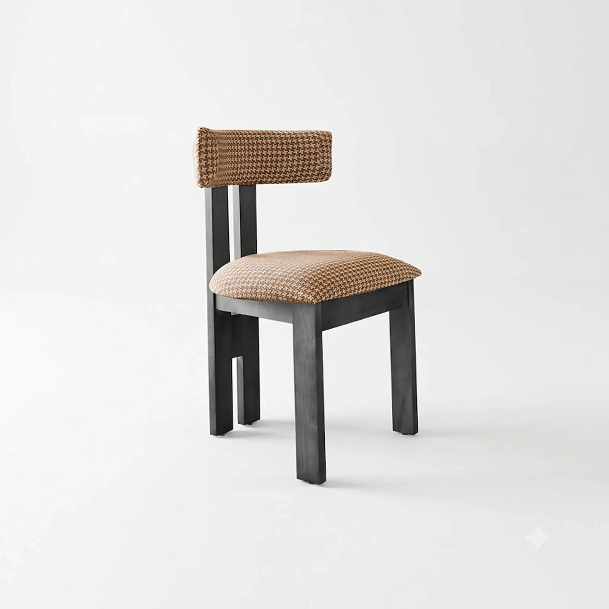 Vintage Wood Dining Chair with Sculptural Back and Linen Upholstery