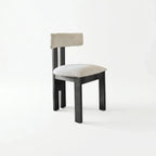 Vintage Wood Dining Chair with Sculptural Back and Linen Upholstery