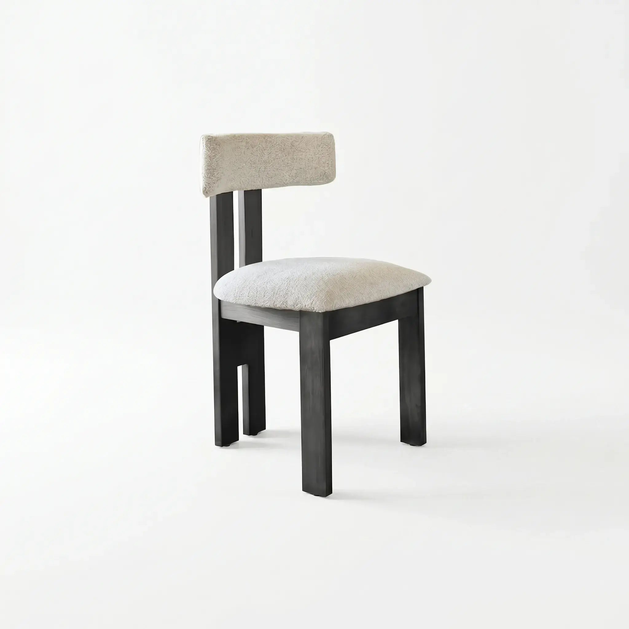 Vintage Wood Dining Chair with Sculptural Back and Linen Upholstery