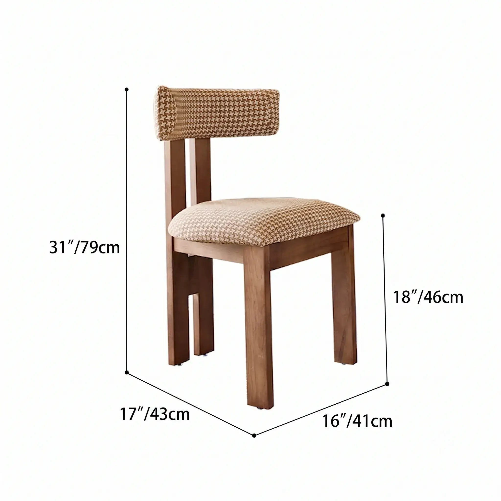 Vintage Wood Dining Chair with Sculptural Back and Linen Upholstery Dimensions