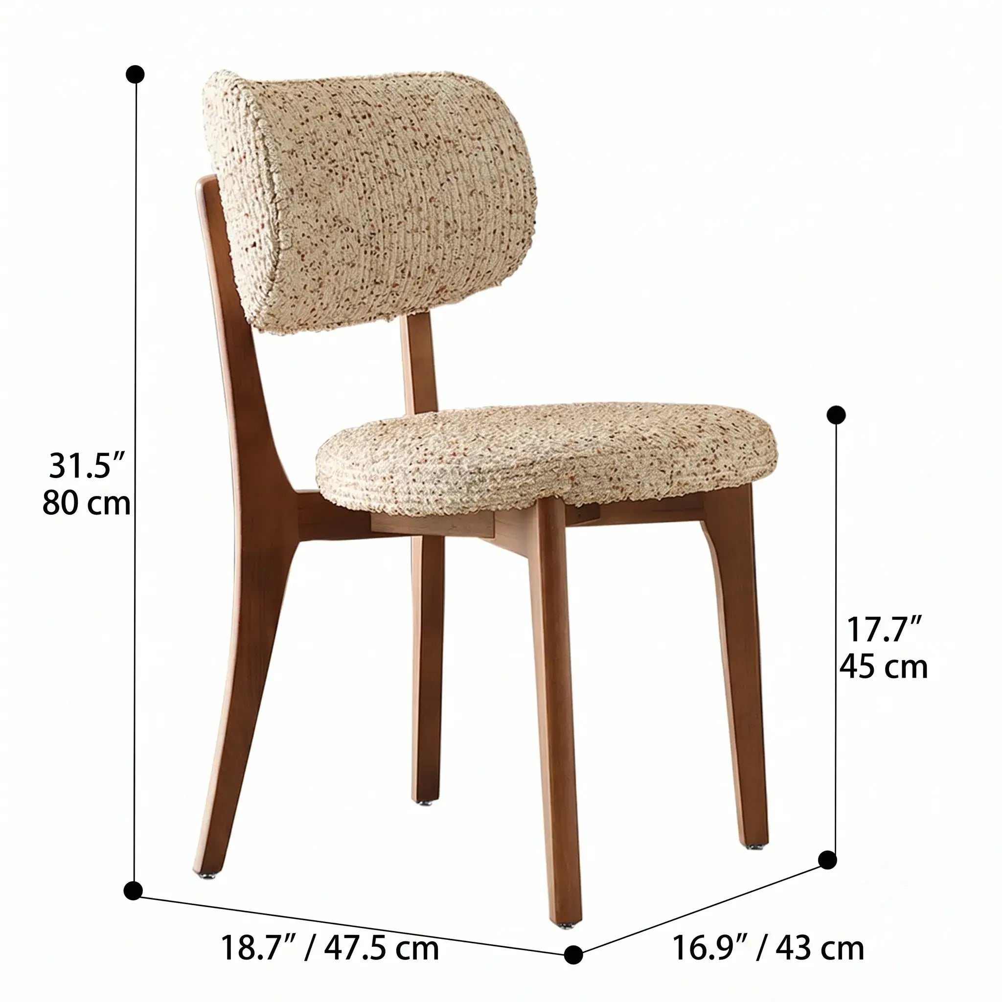 Vintage Wood Dining Chair with Sculptural Curved Back and Textured Monet Fabric Dimensions