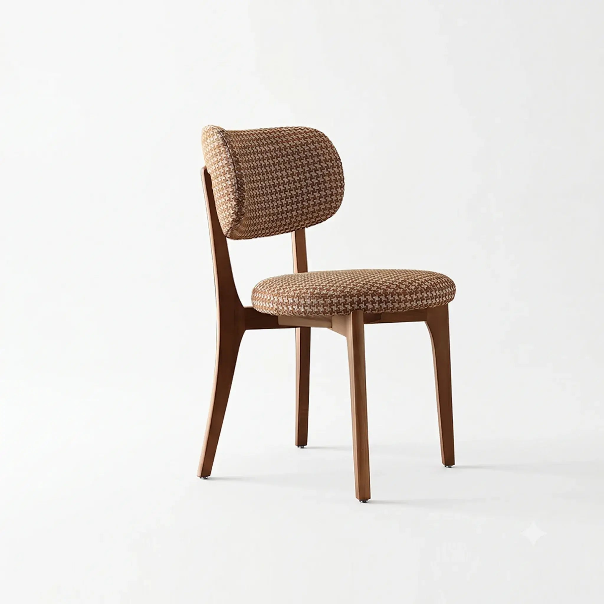 Vintage Wood Dining Chair with Sculptural Curved Back and Textured Monet Fabric