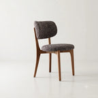 Vintage Wood Dining Chair with Sculptural Curved Back and Textured Monet Fabric
