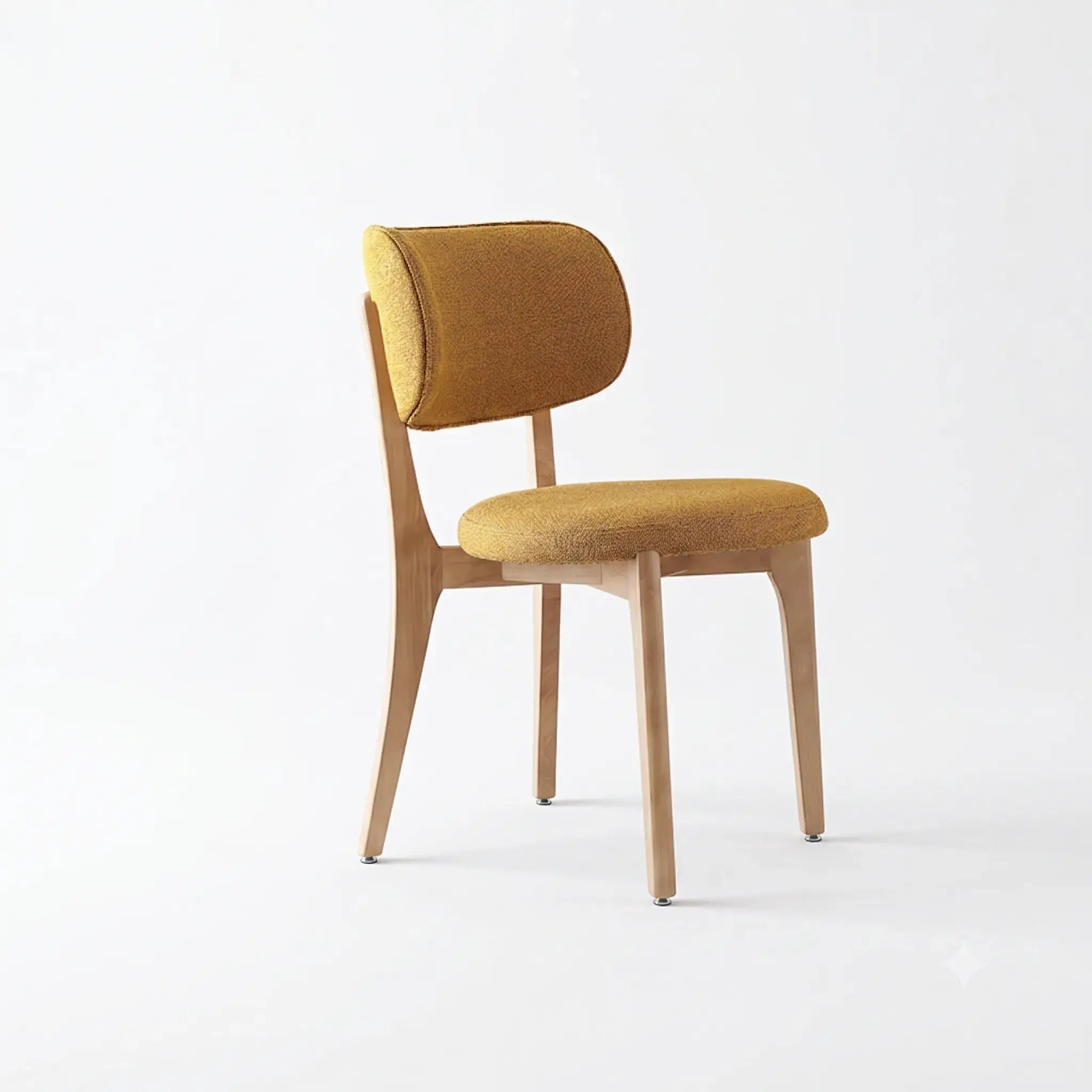 Vintage Wood Dining Chair with Sculptural Curved Back and Textured Monet Fabric