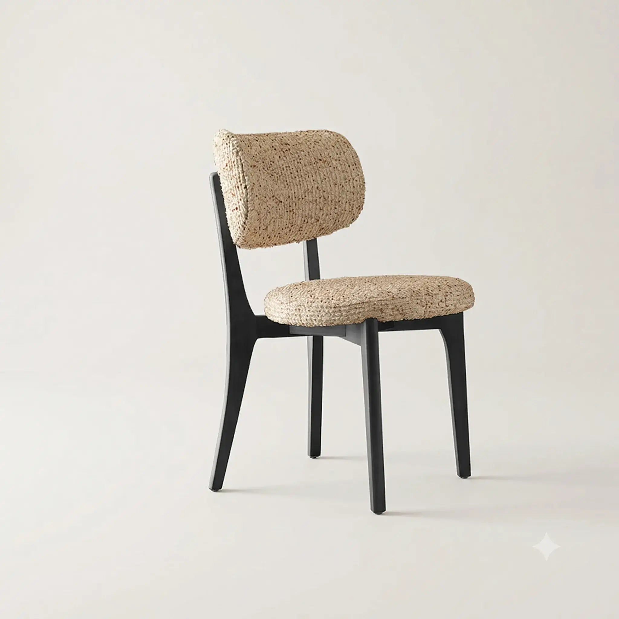 Vintage Wood Dining Chair with Sculptural Curved Back and Textured Monet Fabric