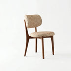 Vintage Wood Dining Chair with Sculptural Curved Back and Textured Monet Fabric