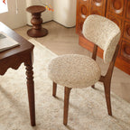 Vintage Wood Dining Chair with Sculptural Curved Back and Textured Monet Fabric