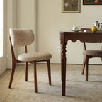 Vintage Wood Dining Chair with Sculptural Curved Back and Textured Monet Fabric