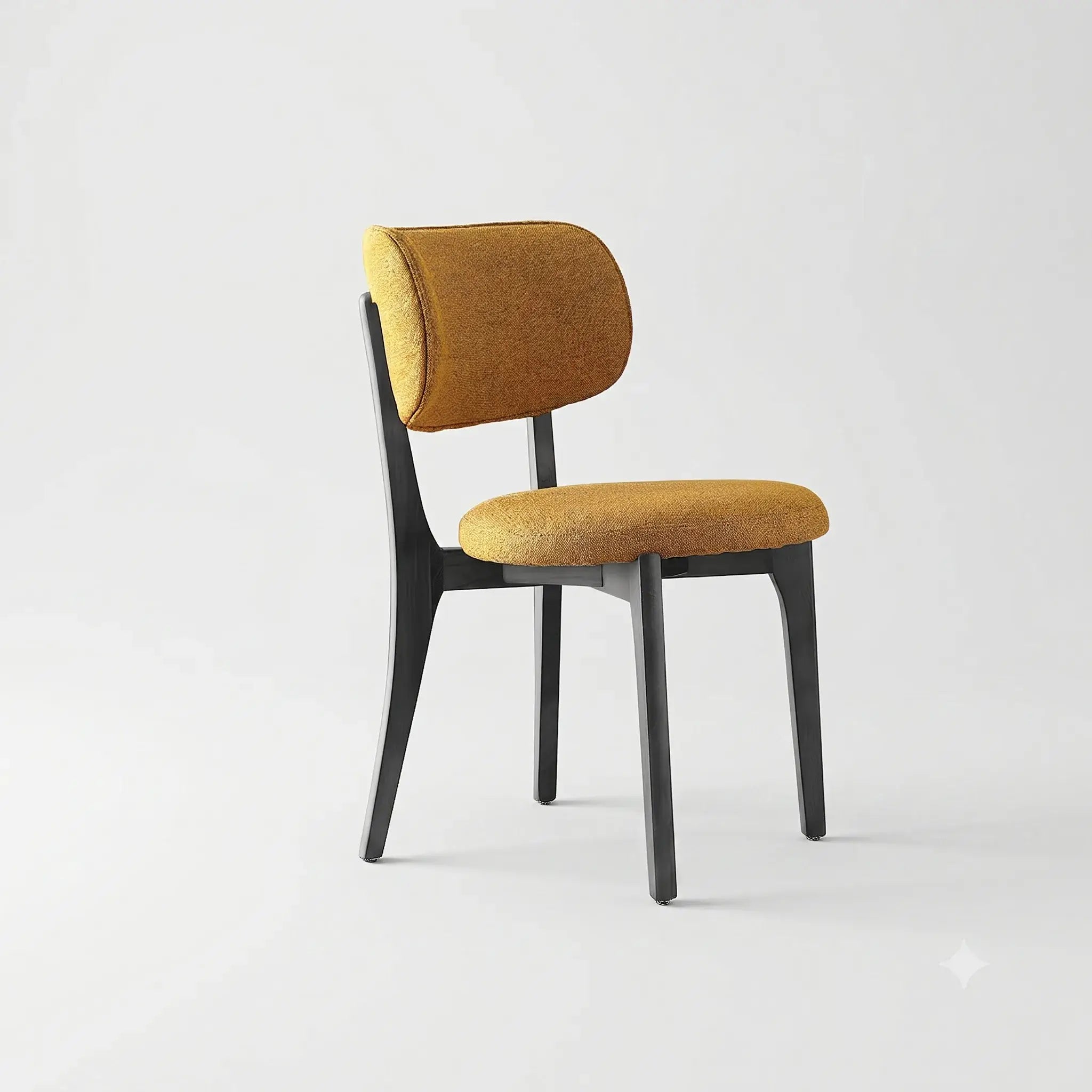 Vintage Wood Dining Chair with Sculptural Curved Back and Textured Monet Fabric