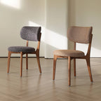 Vintage Wood Dining Chair with Sculptural Curved Back and Textured Monet Fabric