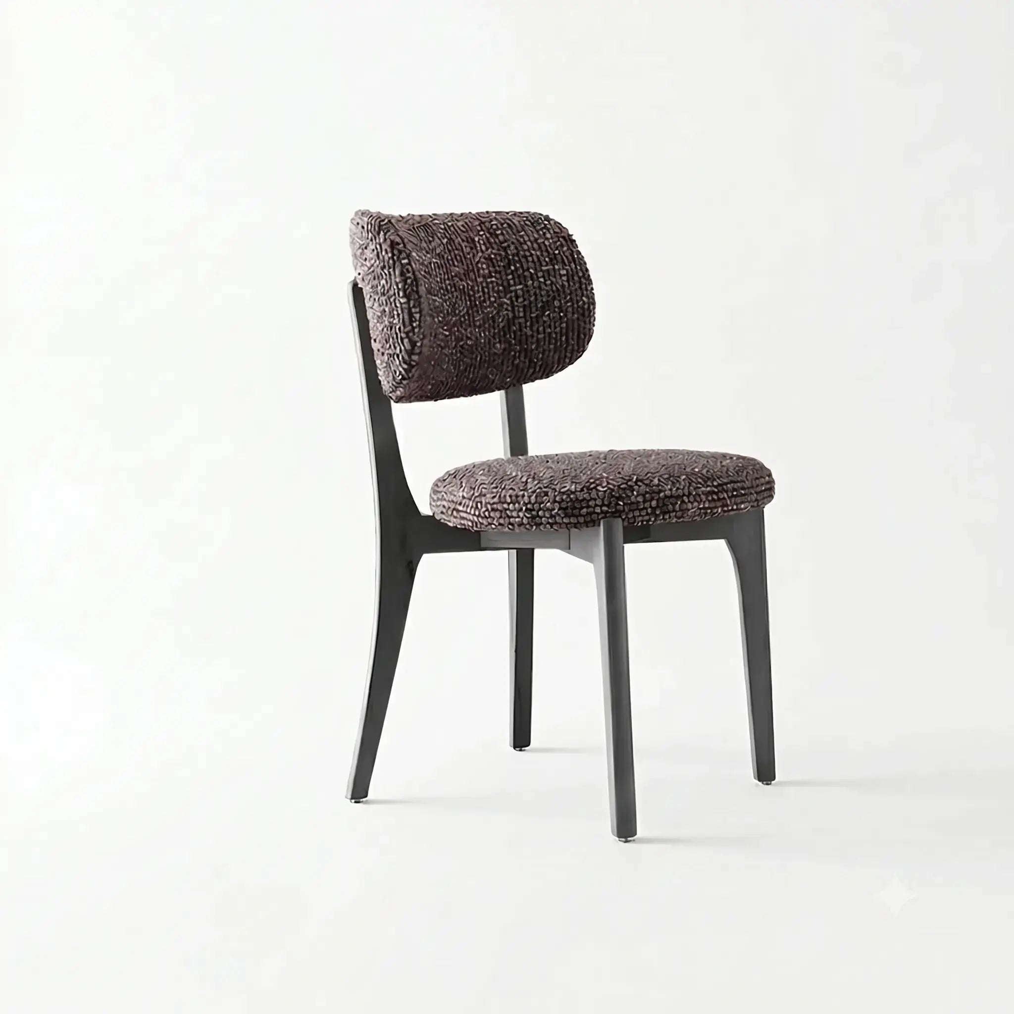 Vintage Wood Dining Chair with Sculptural Curved Back and Textured Monet Fabric