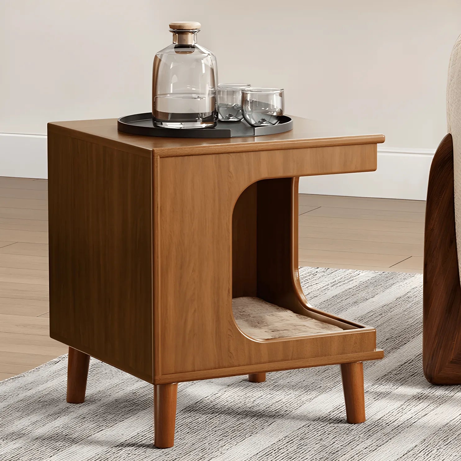 Vintage Wood Side Table with Pet Nook, Multifunctional Coffee Table Nightstand