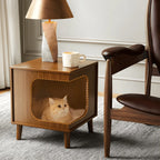 Vintage Wood Side Table with Pet Nook, Multifunctional Coffee Table Nightstand