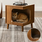Vintage Wood Side Table with Pet Nook, Multifunctional Coffee Table Nightstand