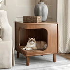 Vintage Wood Side Table with Pet Nook, Multifunctional Coffee Table Nightstand