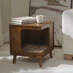 Vintage Wood Side Table with Pet Nook, Multifunctional Coffee Table Nightstand
