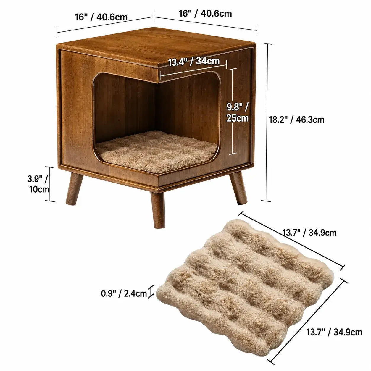 Vintage Wood Side Table with Pet Nook, Multifunctional Coffee Table Nightstand Dimensions