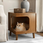 Vintage Wood Side Table with Pet Nook, Multifunctional Coffee Table Nightstand Main Product Image