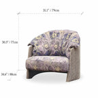 Violet Floral Accent Armchair with Embracing Curves and Retro Lounge Appeal Dimensions