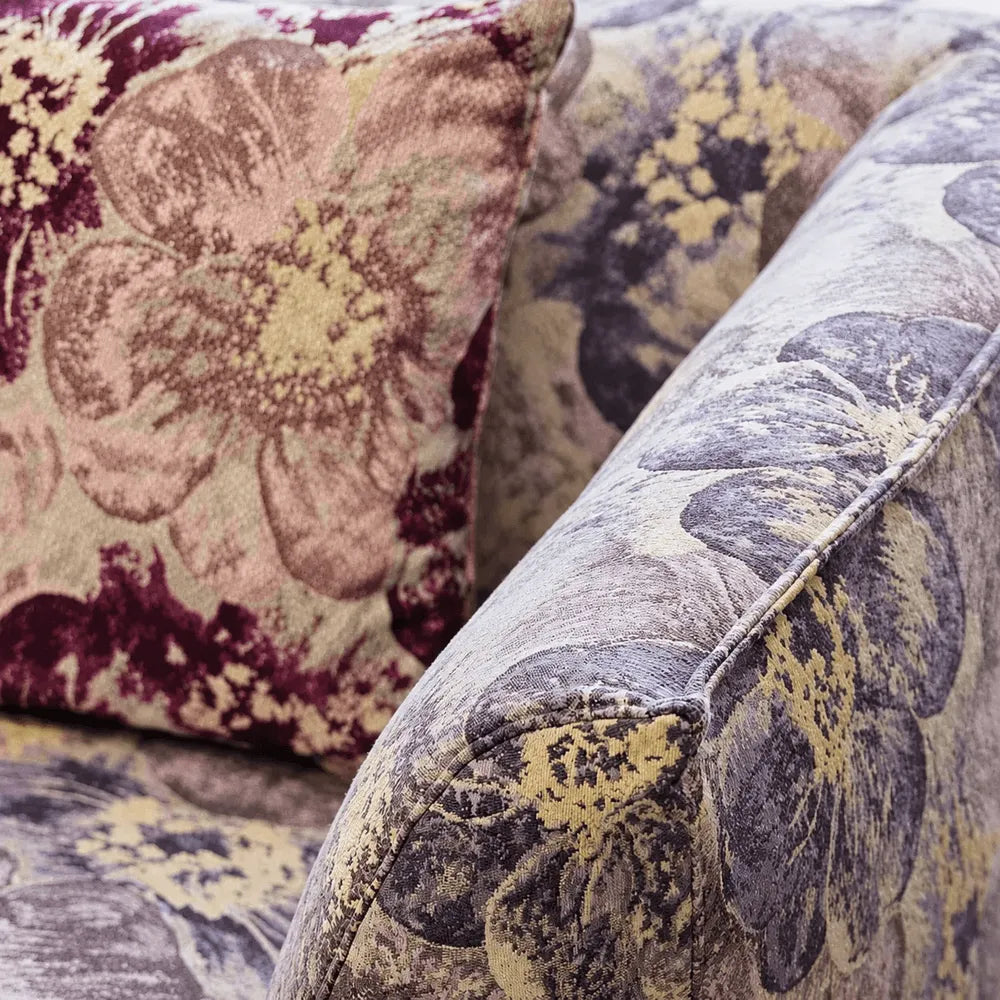 Violet Tapestry Floral Accent Chair with Italian Vintage Curved Silhouette