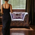 Violet Tapestry Floral Accent Chair with Italian Vintage Curved Silhouette