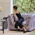 Violet Tapestry Floral Accent Chair with Italian Vintage Curved Silhouette