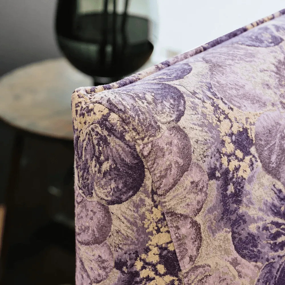 Violet Tapestry Floral Accent Chair with Italian Vintage Curved Silhouette