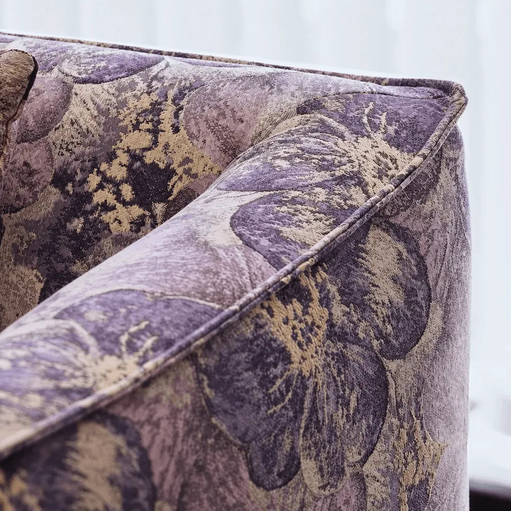 Violet Tapestry Floral Accent Chair with Italian Vintage Curved Silhouette