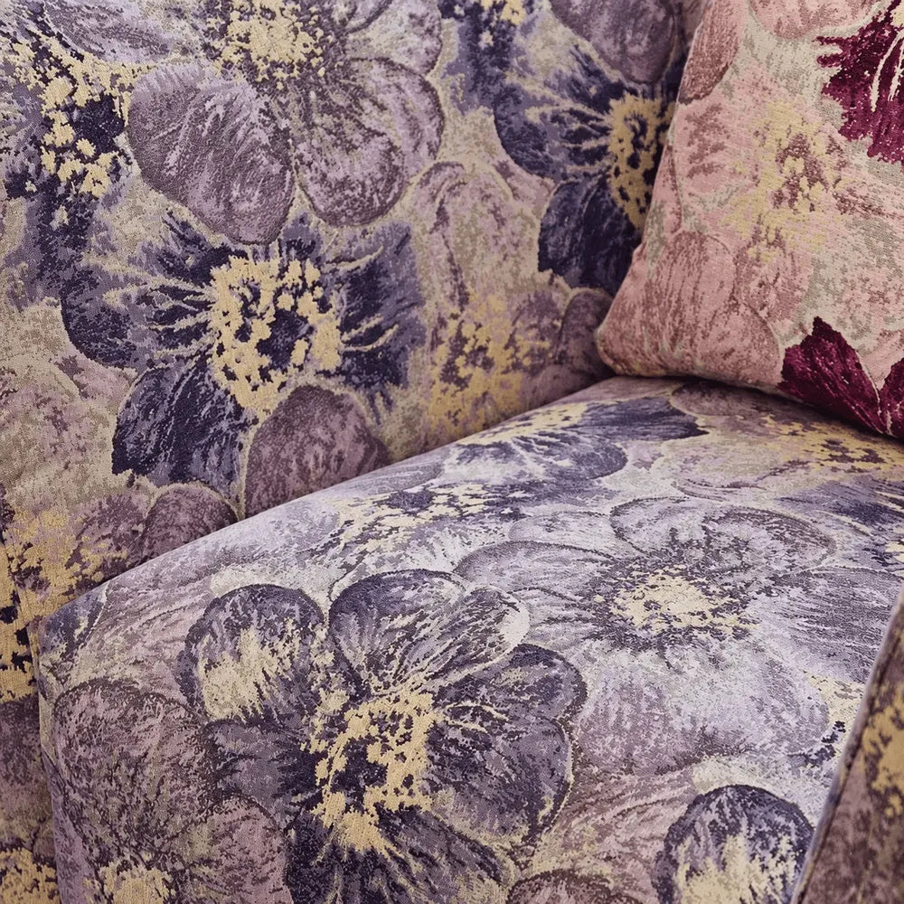 Violet Tapestry Floral Accent Chair with Italian Vintage Curved Silhouette