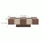 Wabi-Sabi Checkerboard Coffee Table with Travertine Inlay and Sculptural Tapered Base Dimensions