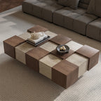 Wabi-Sabi Checkerboard Coffee Table with Travertine Inlay and Sculptural Tapered Base Main Product Image