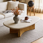 Wabi-Sabi Limestone Coffee Table with Sculptural Burlwood Base