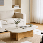 Wabi-Sabi Limestone Coffee Table with Sculptural Burlwood Base