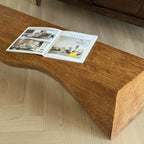 Wabi-Sabi Low Solid Wood Entryway Bench with Sculptural Undulating Form