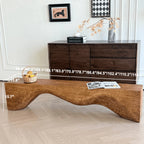Wabi-Sabi Low Solid Wood Entryway Bench with Sculptural Undulating Form Dimensions
