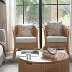 Wabi-Sabi Rattan Coffee Table with Solid Wood Trim and Hidden Storage