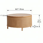 Wabi-Sabi Rattan Coffee Table with Solid Wood Trim and Hidden Storage Dimensions