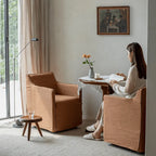 Wabi-Sabi Slipcovered Dining Chair with Casters & Linen Texture