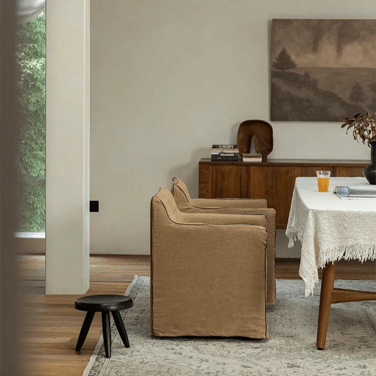 Wabi-Sabi Slipcovered Dining Chair with Casters & Linen Texture