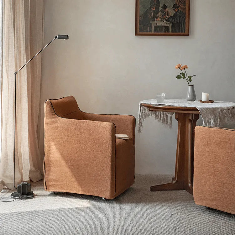 Wabi-Sabi Slipcovered Dining Chair with Casters & Linen Texture