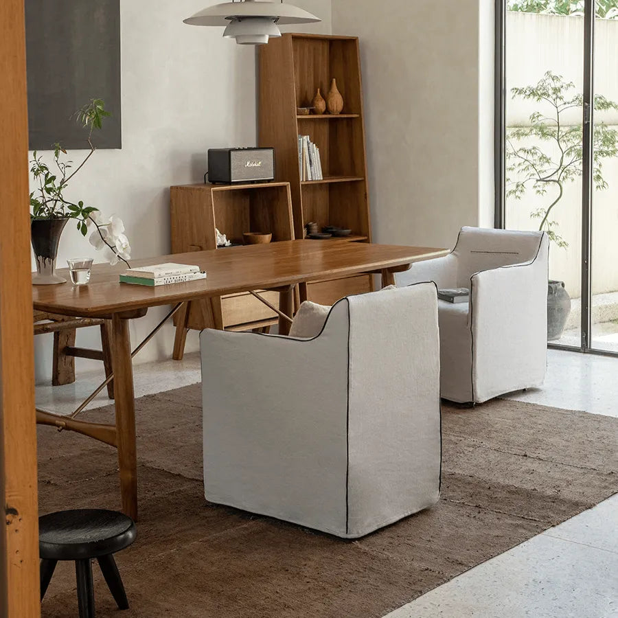 Wabi-Sabi Slipcovered Dining Chair with Casters & Linen Texture Secondary image